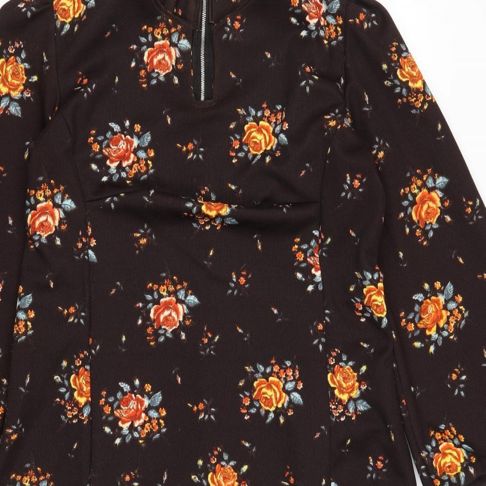 Preworn Womens Brown Floral Polyester A-Line  Size M