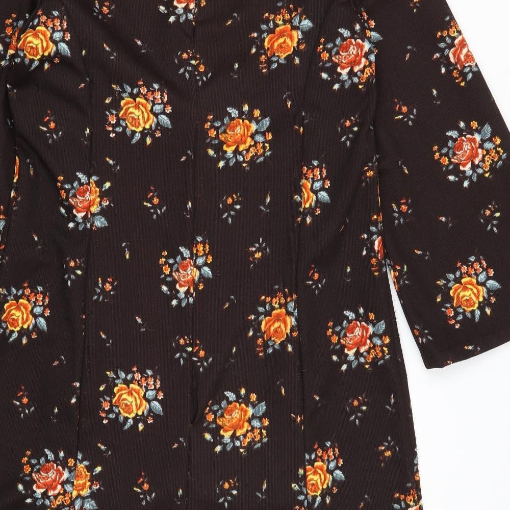 Preworn Womens Brown Floral Polyester A-Line  Size M