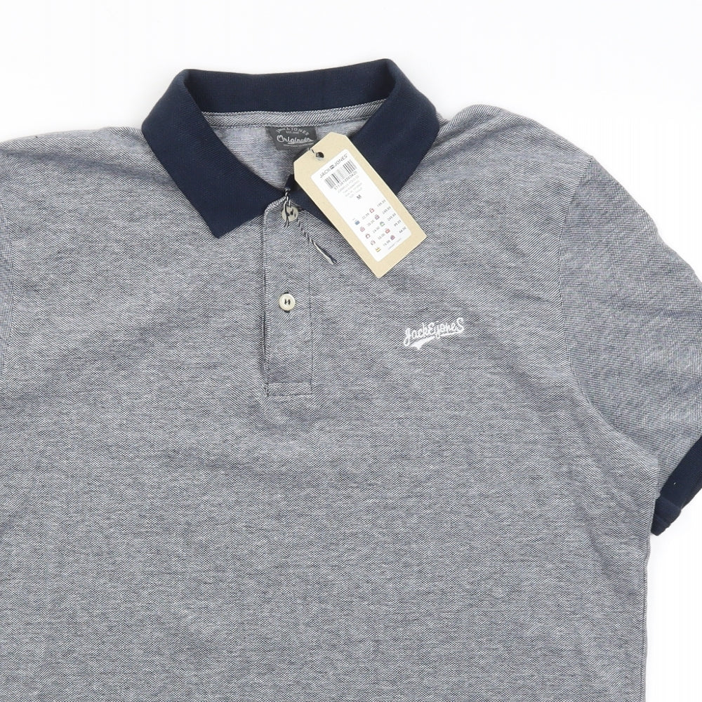 Jack Jones Mens Blue  Cotton  Polo Size M