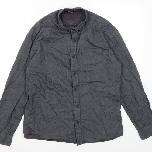 Easy Mens Grey  Cotton  Button-Up Size M
