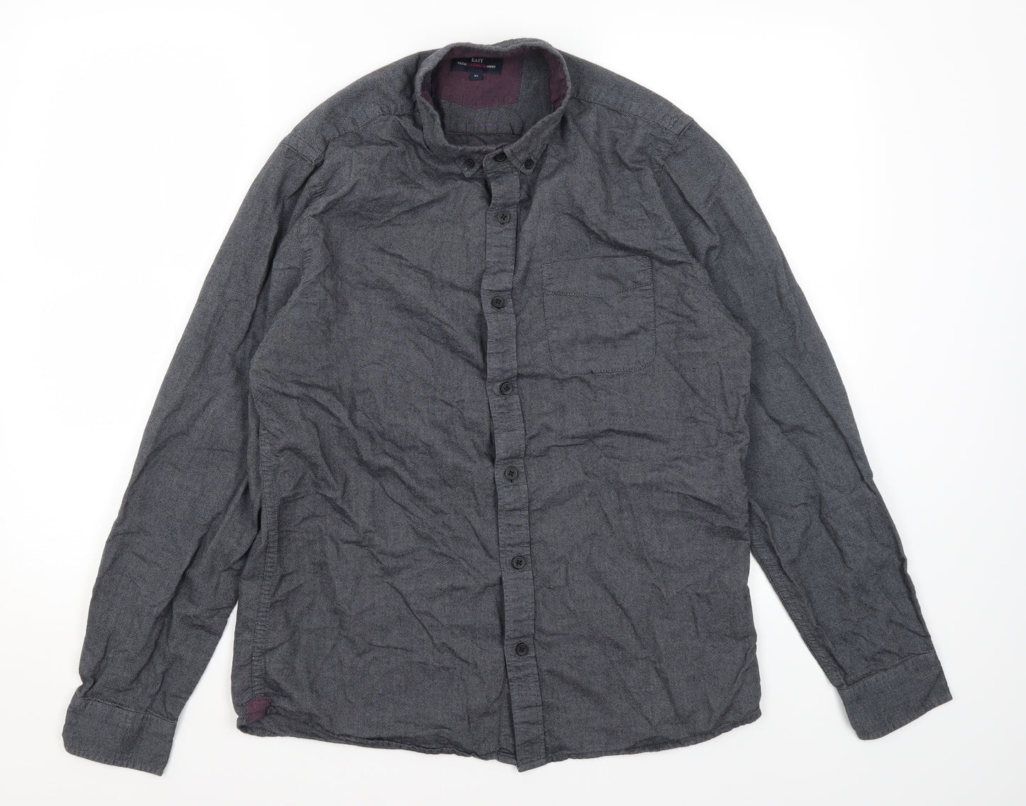 Easy Mens Grey  Cotton  Button-Up Size M