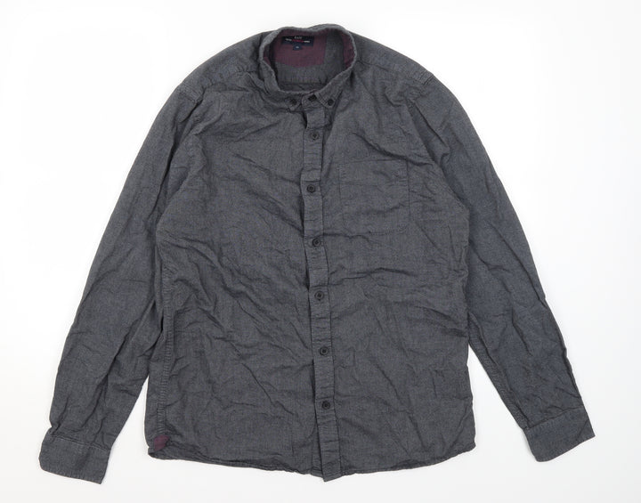 Easy Mens Grey  Cotton  Button-Up Size M
