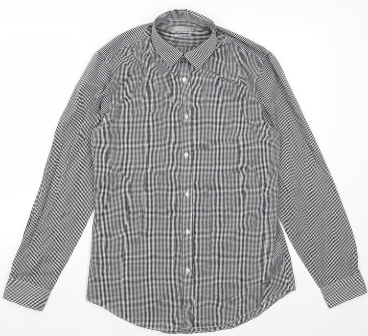Red Herring Mens Black Check Cotton Dress Shirt Size 15.5