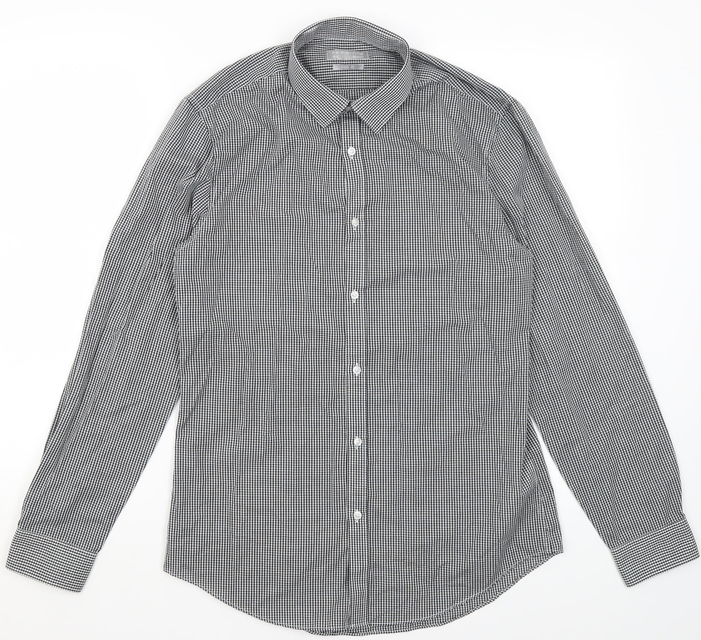 Red Herring Mens Black Check Cotton  Dress Shirt Size 15.5