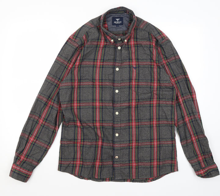 Morley Mens Grey Plaid Cotton Button-Up Size M