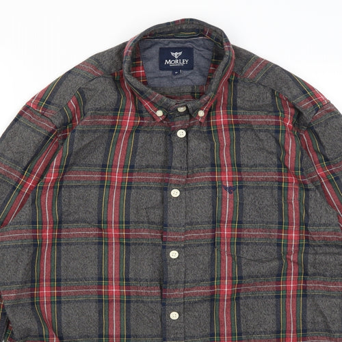 Morley Mens Grey Plaid Cotton  Button-Up Size M