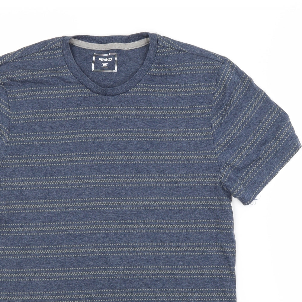 PEP&CO. Mens Blue Striped Cotton  T-Shirt Size XS