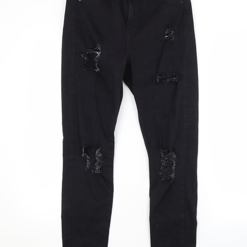 Topshop Womens Black  Cotton Straight Jeans Size 30 in L30 in Regular