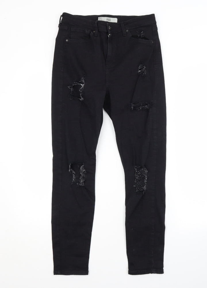 Topshop Womens Black Cotton Straight Jeans Size 30 in L30 in Regular
