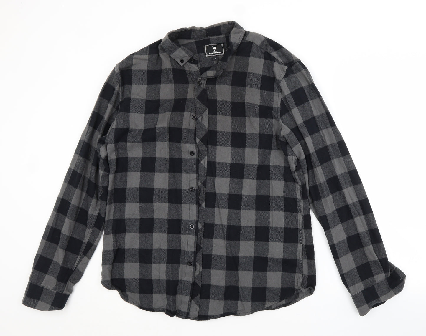 John Partridge Mens Grey Check Cotton  Button-Up Size L