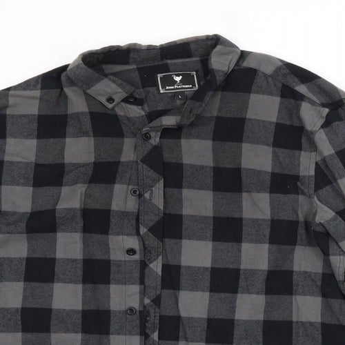 John Partridge Mens Grey Check Cotton  Button-Up Size L