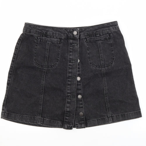 Topshop Womens Grey  Cotton A-Line Skirt Size 12