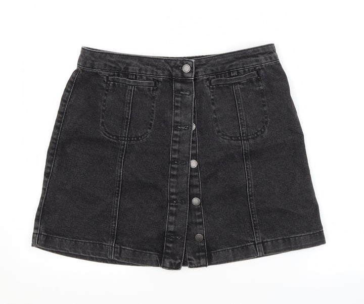 Topshop Womens Grey  Cotton A-Line Skirt Size 12