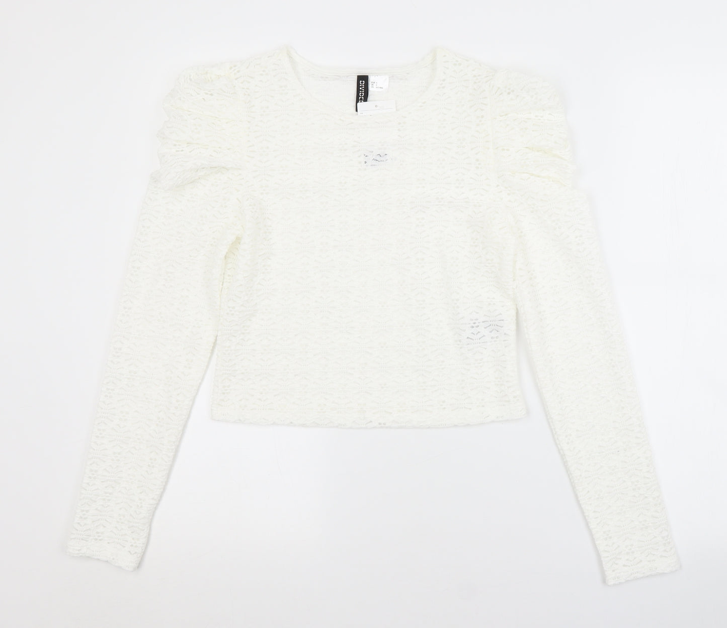 H&M Womens White Argyle/Diamond Polyester Basic Blouse Size S Scoop Neck