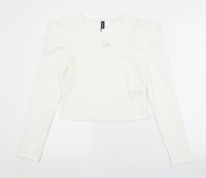 H&M Womens White Argyle/Diamond Polyester Basic Blouse Size S Scoop Neck