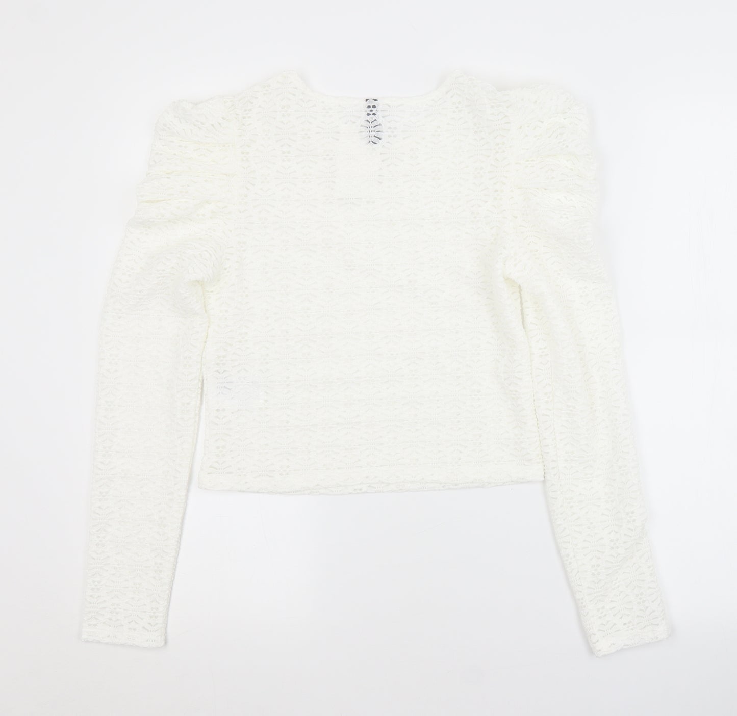 H&M Womens White Argyle/Diamond Polyester Basic Blouse Size S Scoop Neck