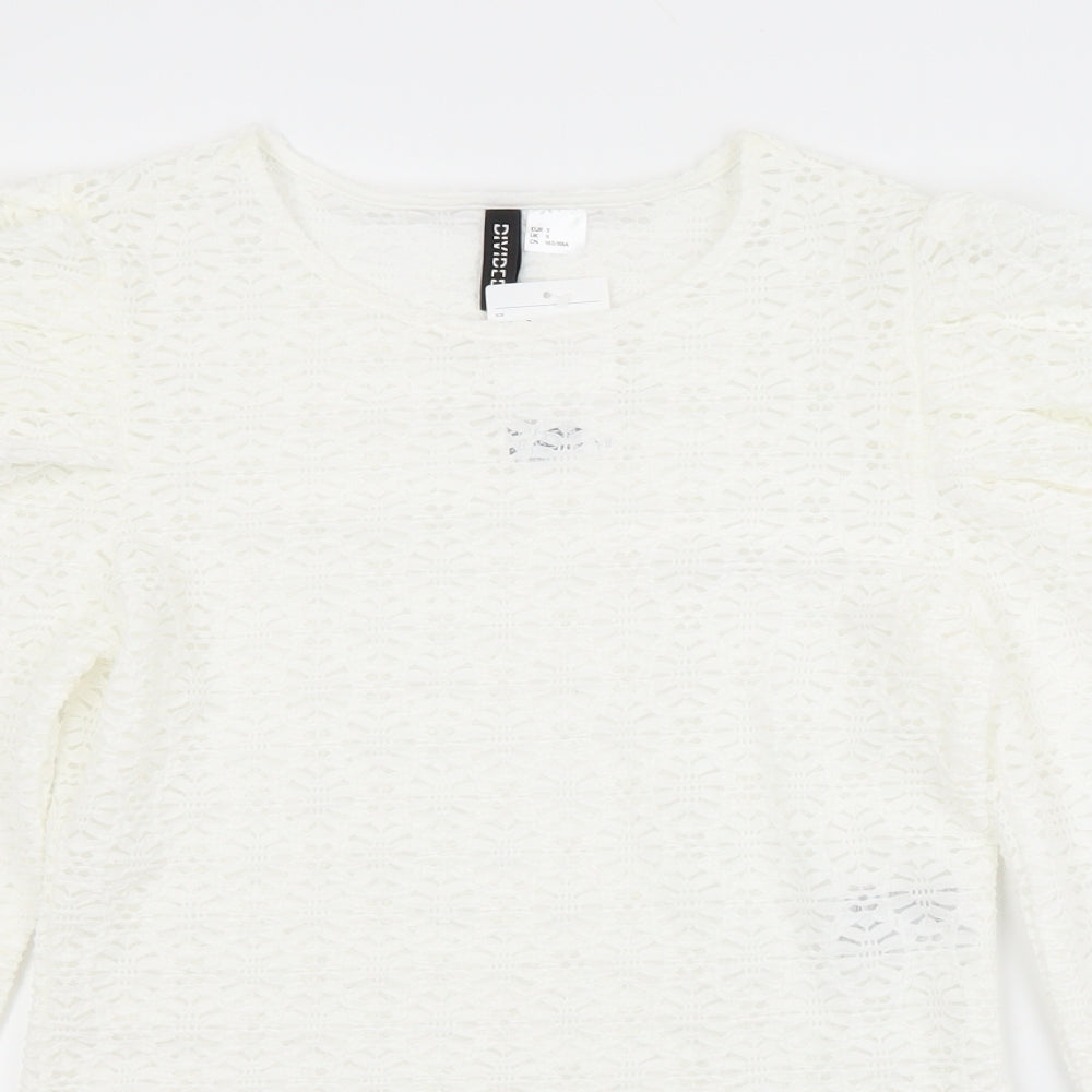H&M Womens White Argyle/Diamond Polyester Basic Blouse Size S Scoop Neck
