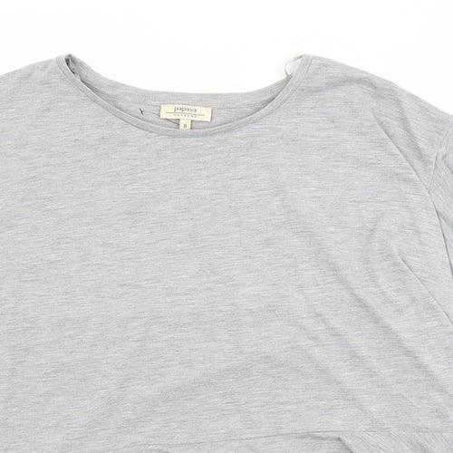 Papaya Womens Grey  Polyester Basic Blouse Size 8 Crew Neck