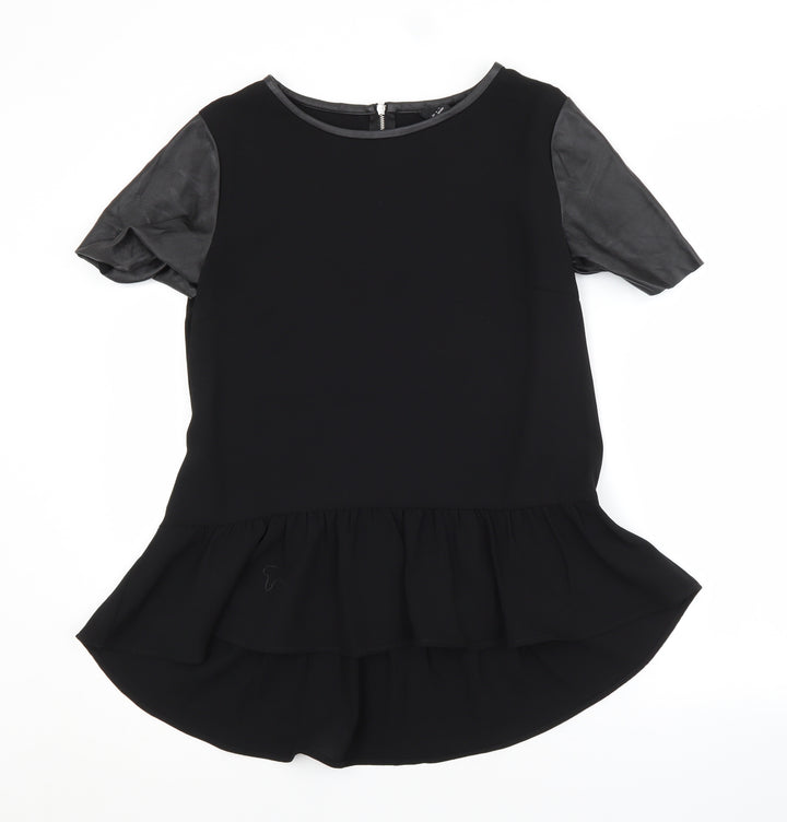 H&M Womens Black Polyester Basic Blouse Size 10 Crew Neck