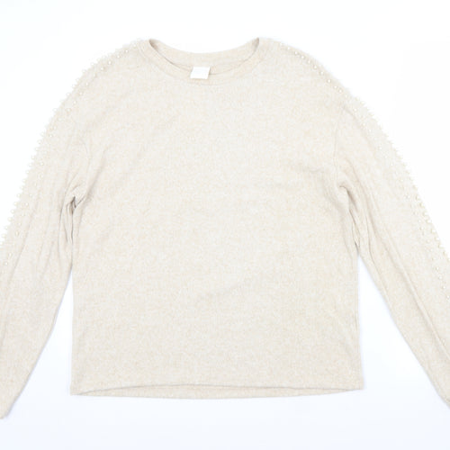 H&M Womens Beige Crew Neck  Viscose Pullover Jumper Size S