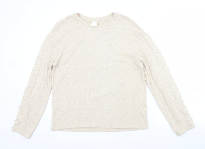 H&M Womens Beige Crew Neck  Viscose Pullover Jumper Size S