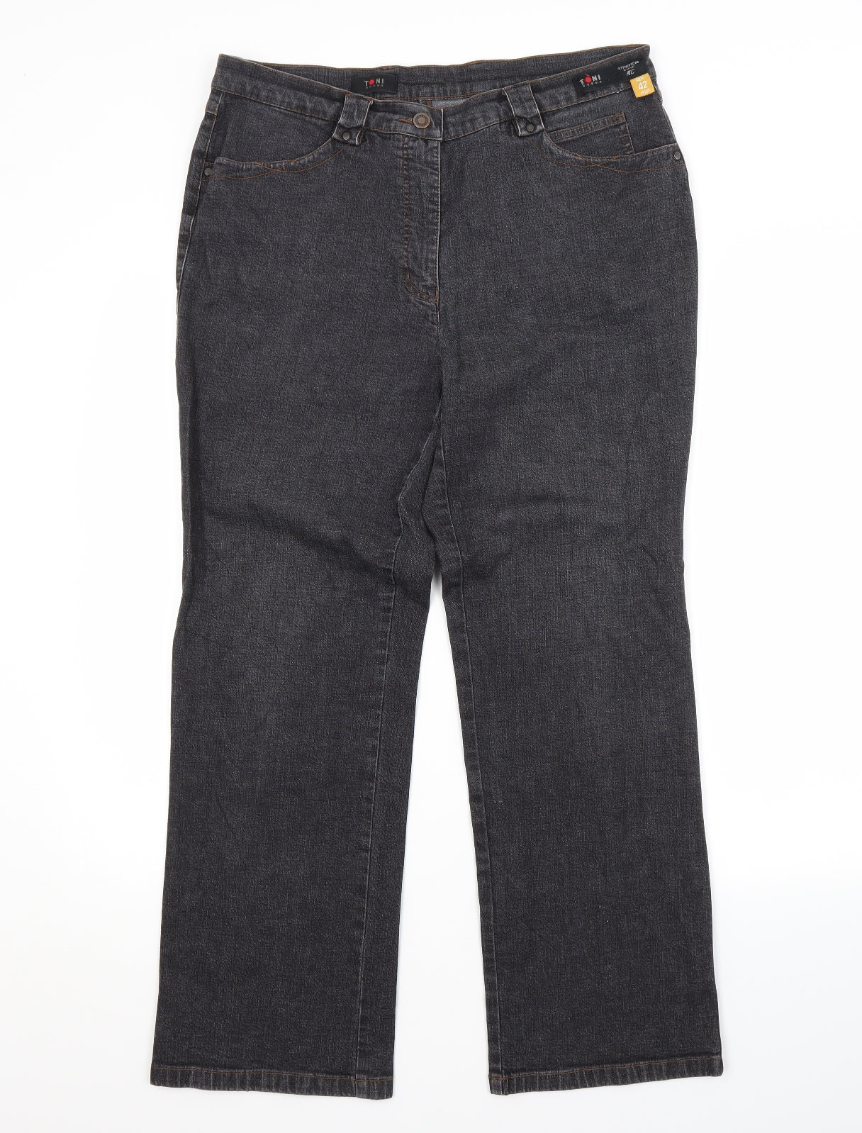 Preworn Womens Grey  Cotton Straight Jeans Size 14 L28 in Regular