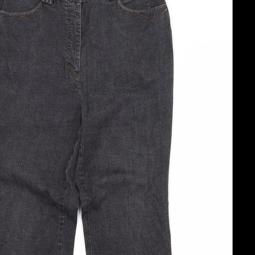 Preworn Womens Grey  Cotton Straight Jeans Size 14 L28 in Regular