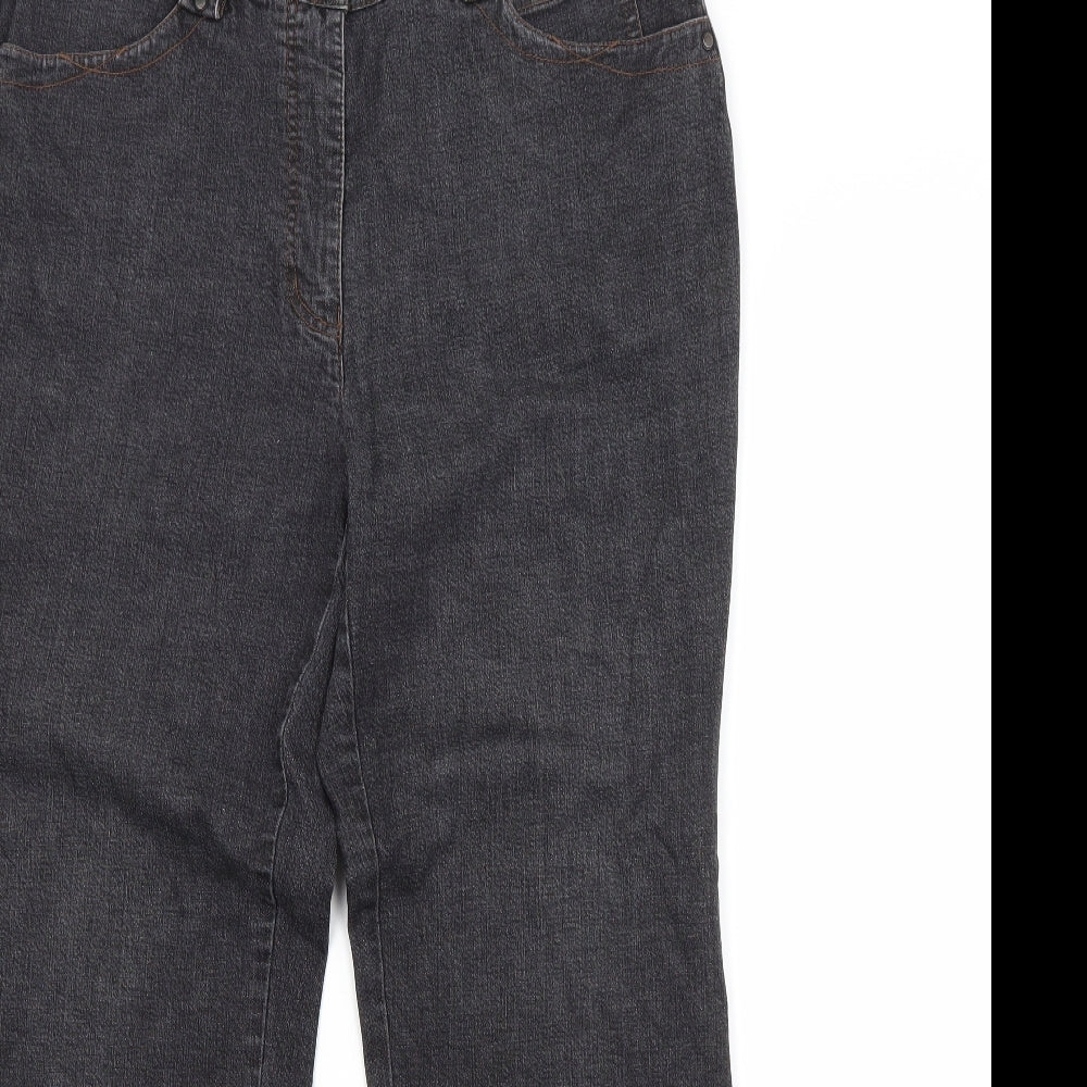 Preworn Womens Grey  Cotton Straight Jeans Size 14 L28 in Regular
