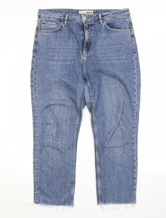 Front view of Topshop women’s blue cotton cropped jeans, size UK 34, in, 30-inch leg regular