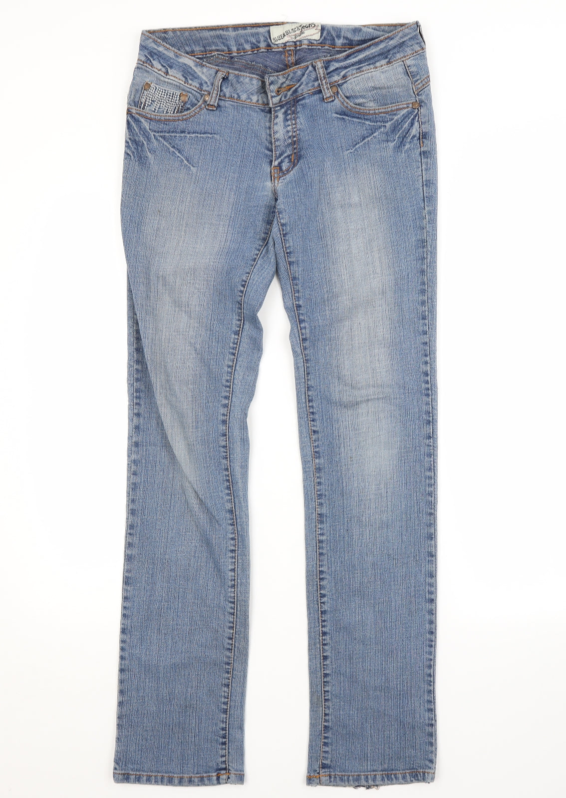 Preworn Womens Blue  Cotton Straight Jeans Size 12 L32 in Regular