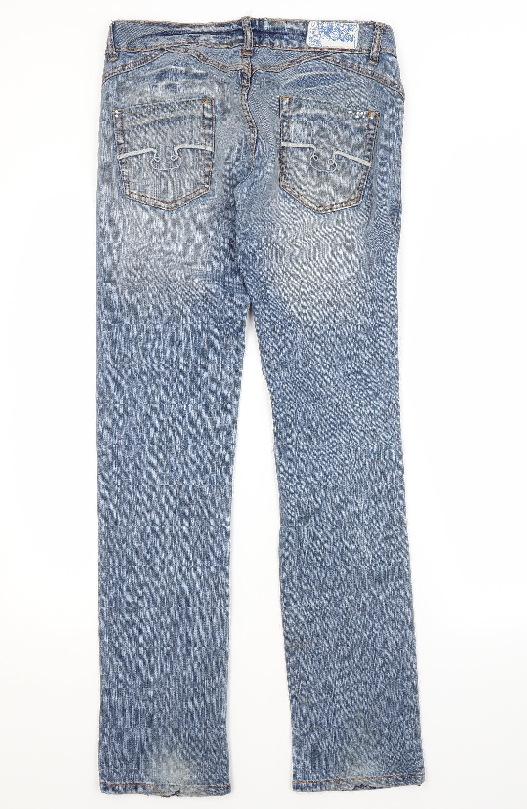 Preworn Womens Blue  Cotton Straight Jeans Size 12 L32 in Regular