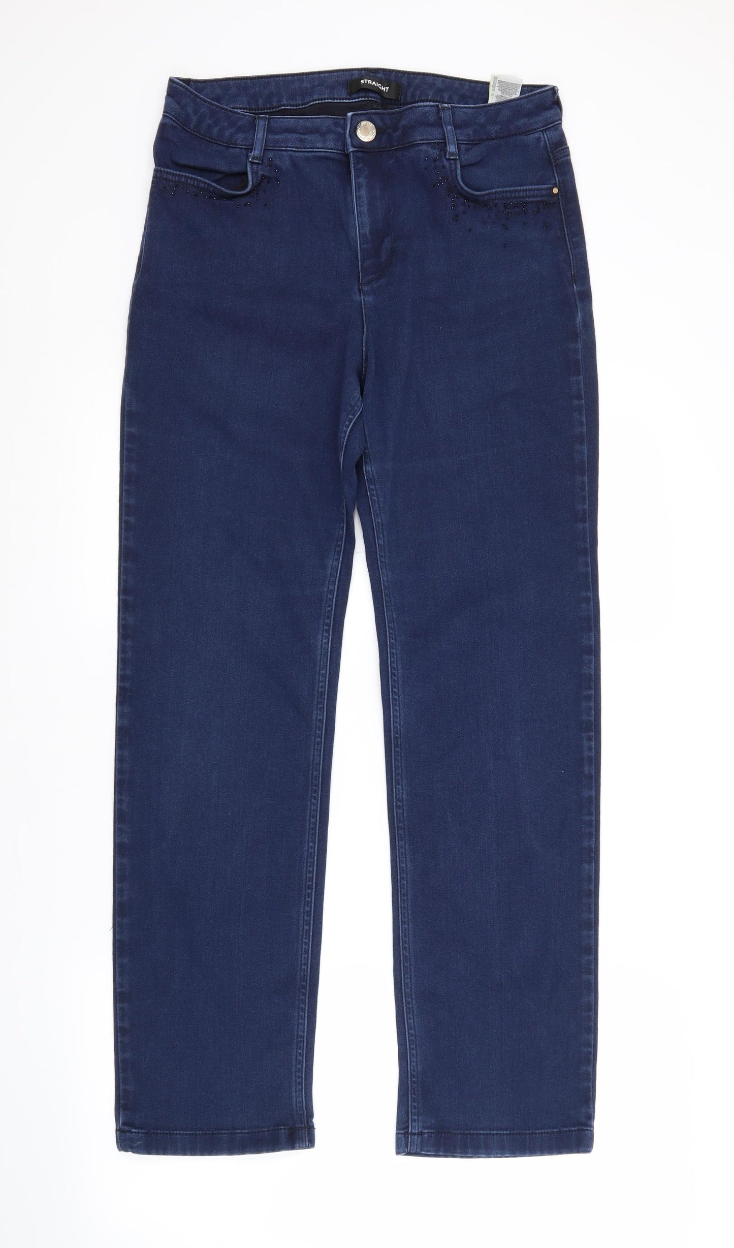 M&S Womens Blue  Cotton Straight Jeans Size 14 L30 in Regular