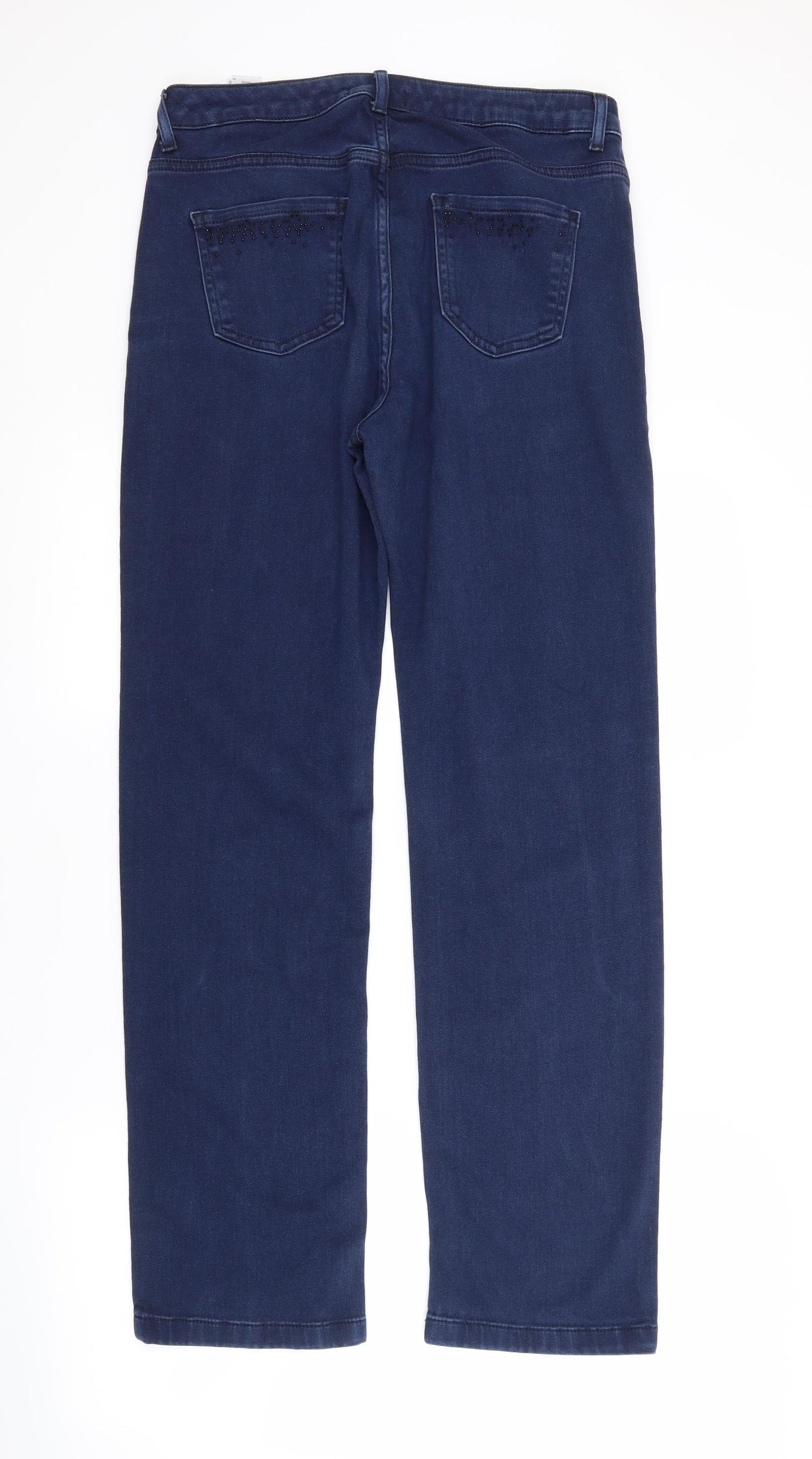 M&S Womens Blue  Cotton Straight Jeans Size 14 L30 in Regular