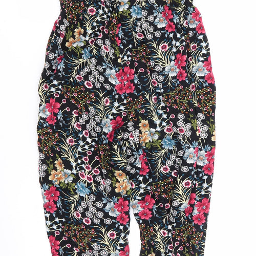 Jacqueline de Yong Womens Black Floral Viscose Jumpsuit One-Piece Size 6 L30 in Button - Blue pink Red Gold White Flowers