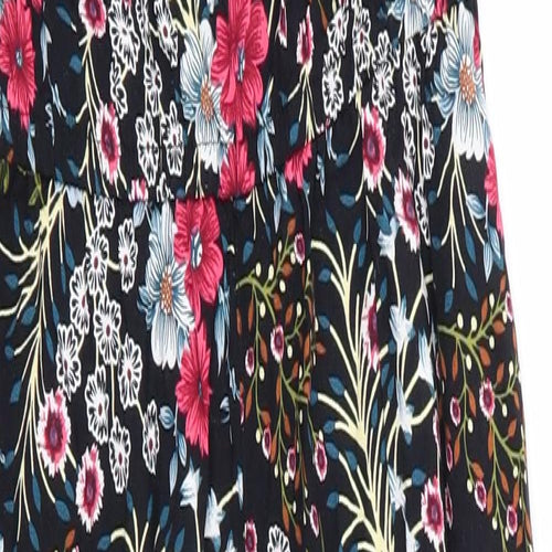 Jacqueline de Yong Womens Black Floral Viscose Jumpsuit One-Piece Size 6 L30 in Button - Blue pink Red Gold White Flowers