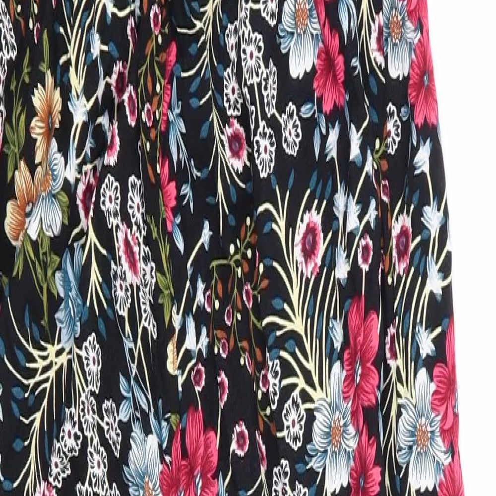 Jacqueline de Yong Womens Black Floral Viscose Jumpsuit One-Piece Size 6 L30 in Button - Blue pink Red Gold White Flowers