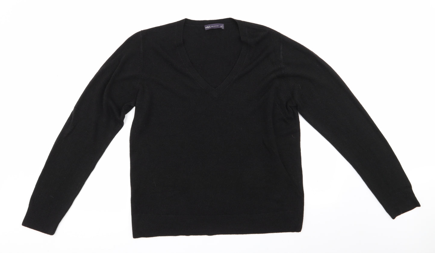 Marks and Spencer Womens Black V-Neck  Acrylic Pullover Jumper Size 16   - Soft texture
