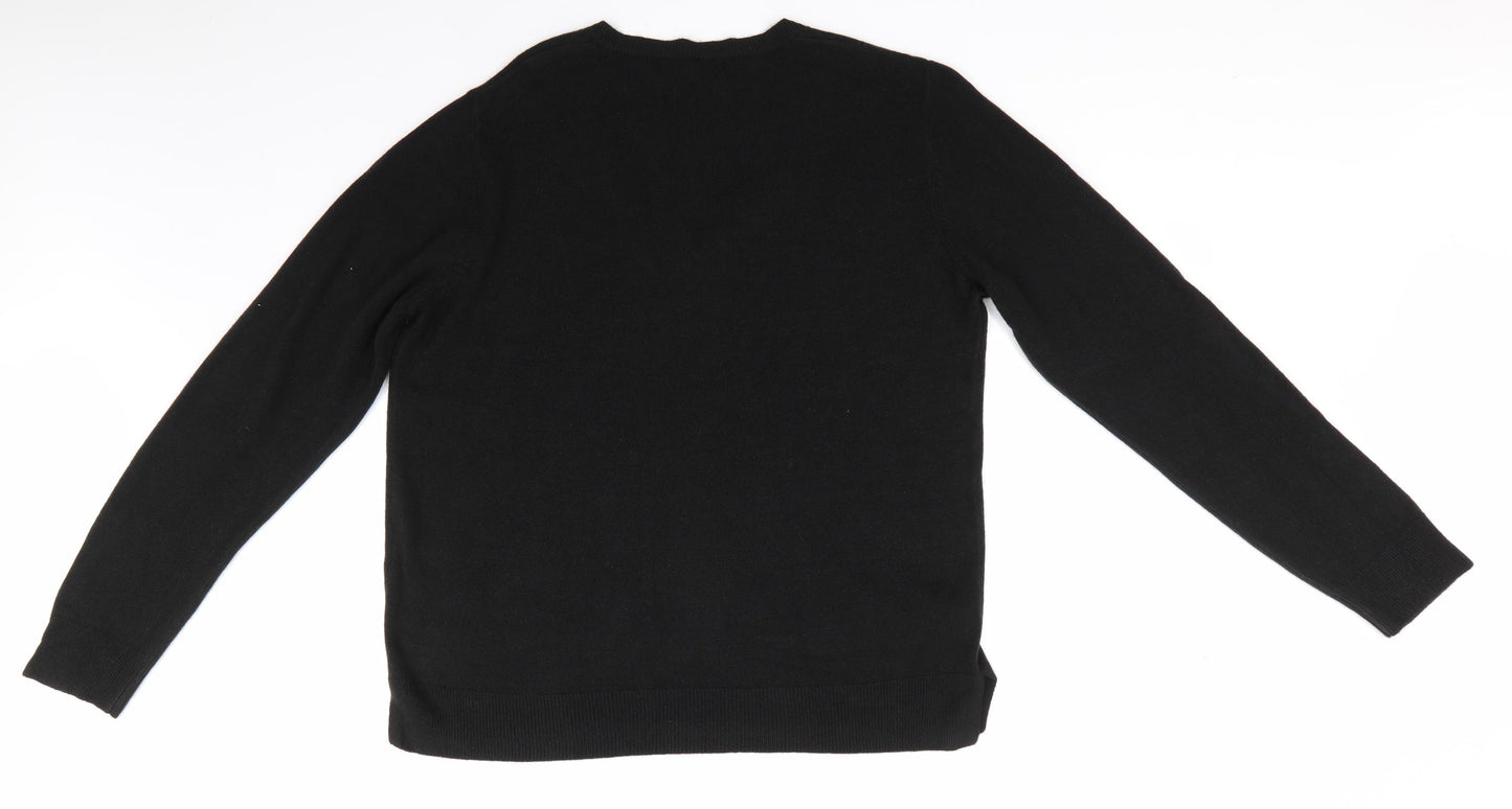 Marks and Spencer Womens Black V-Neck  Acrylic Pullover Jumper Size 16   - Soft texture