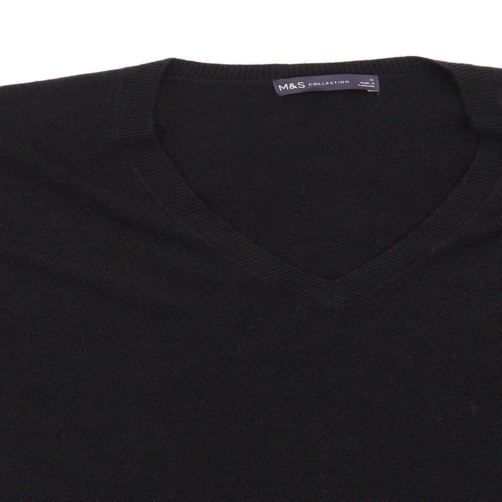 Marks and Spencer Womens Black V-Neck  Acrylic Pullover Jumper Size 16   - Soft texture