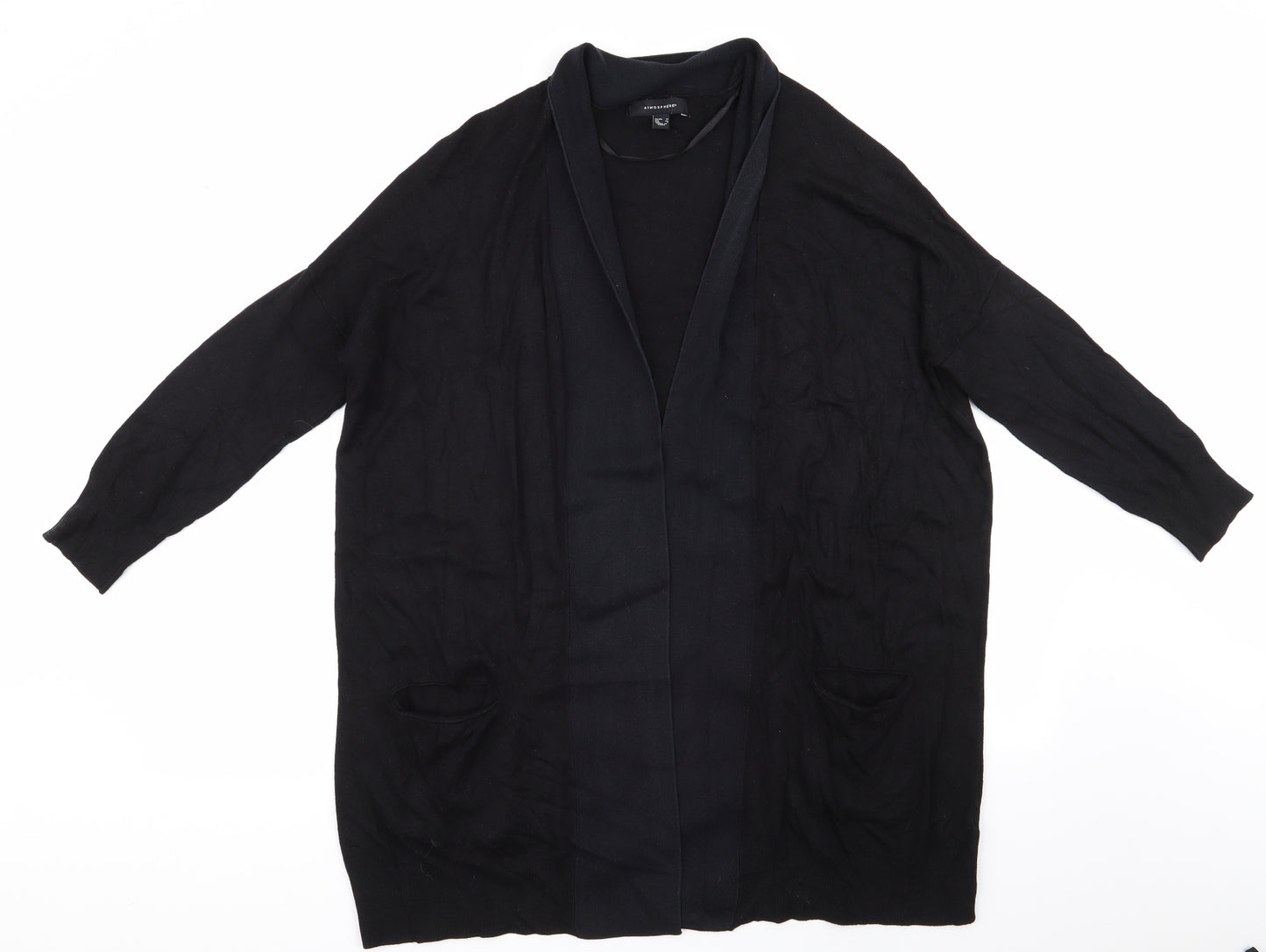 Atmosphere Womens Black V-Neck  Viscose Cardigan Jumper Size 12   - Navy Collar Longline Cardigan