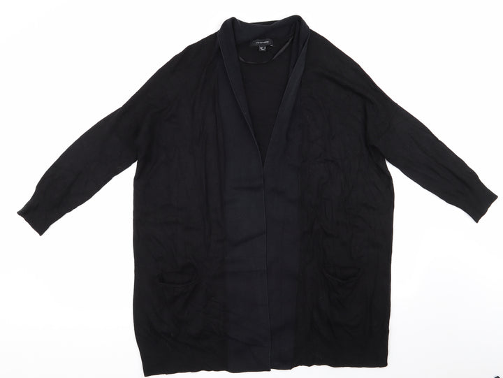 Atmosphere Womens Black V-Neck  Viscose Cardigan Jumper Size 12   - Navy Collar Longline Cardigan