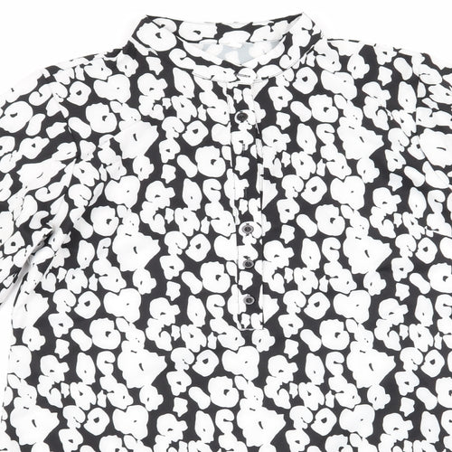 SheIn Womens Black Animal Print Polyester A-Line  Size L   - White Print Mandarin Collar