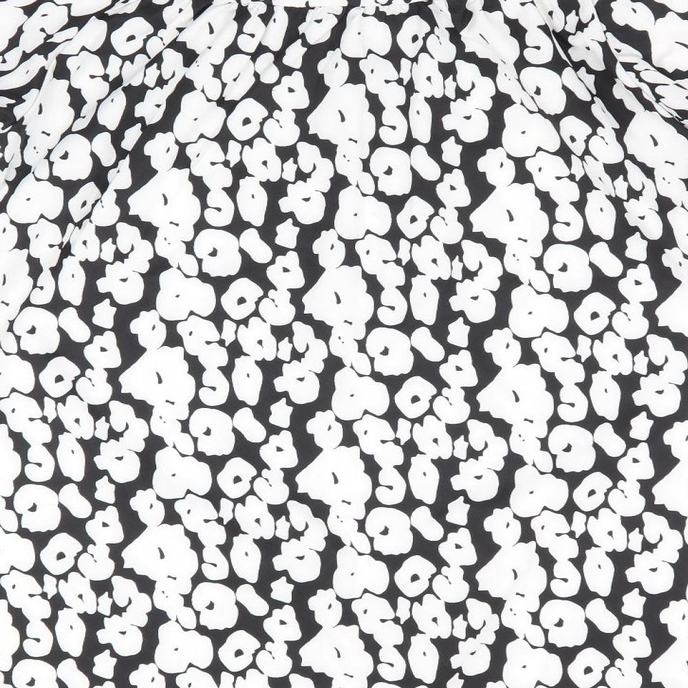 SheIn Womens Black Animal Print Polyester A-Line  Size L   - White Print Mandarin Collar