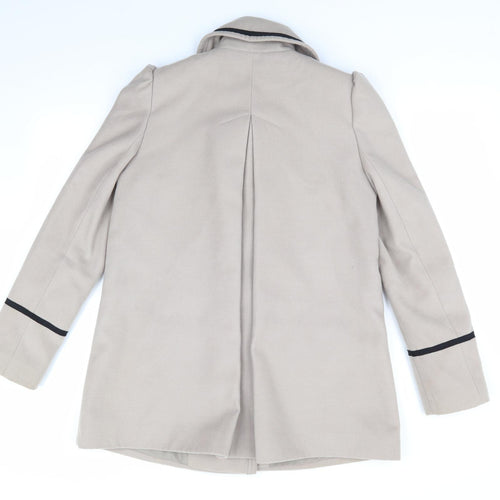 Dorothy Perkins Womens Beige   Overcoat Coat Size 10  Button - Slightly Gathered Shoulders Black Trim