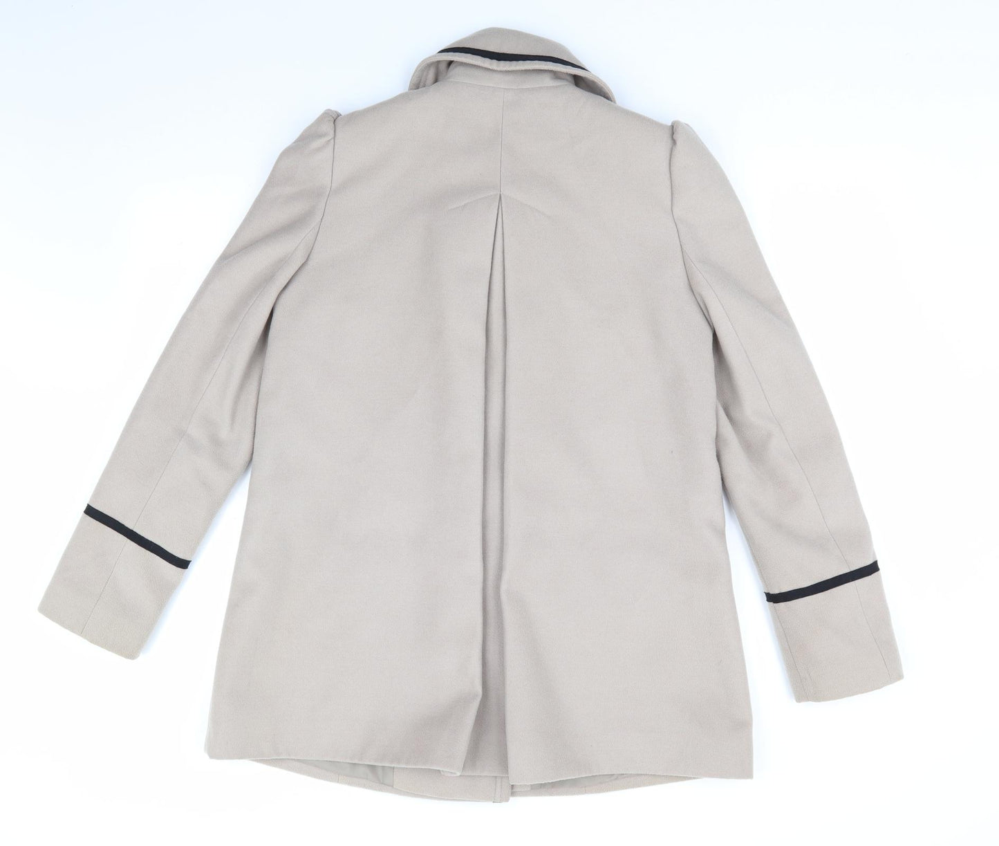Dorothy Perkins Womens Beige   Overcoat Coat Size 10  Button - Slightly Gathered Shoulders Black Trim