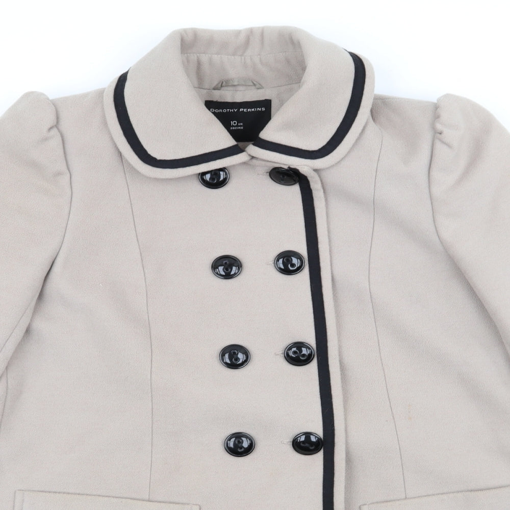 Dorothy Perkins Womens Beige   Overcoat Coat Size 10  Button - Slightly Gathered Shoulders Black Trim