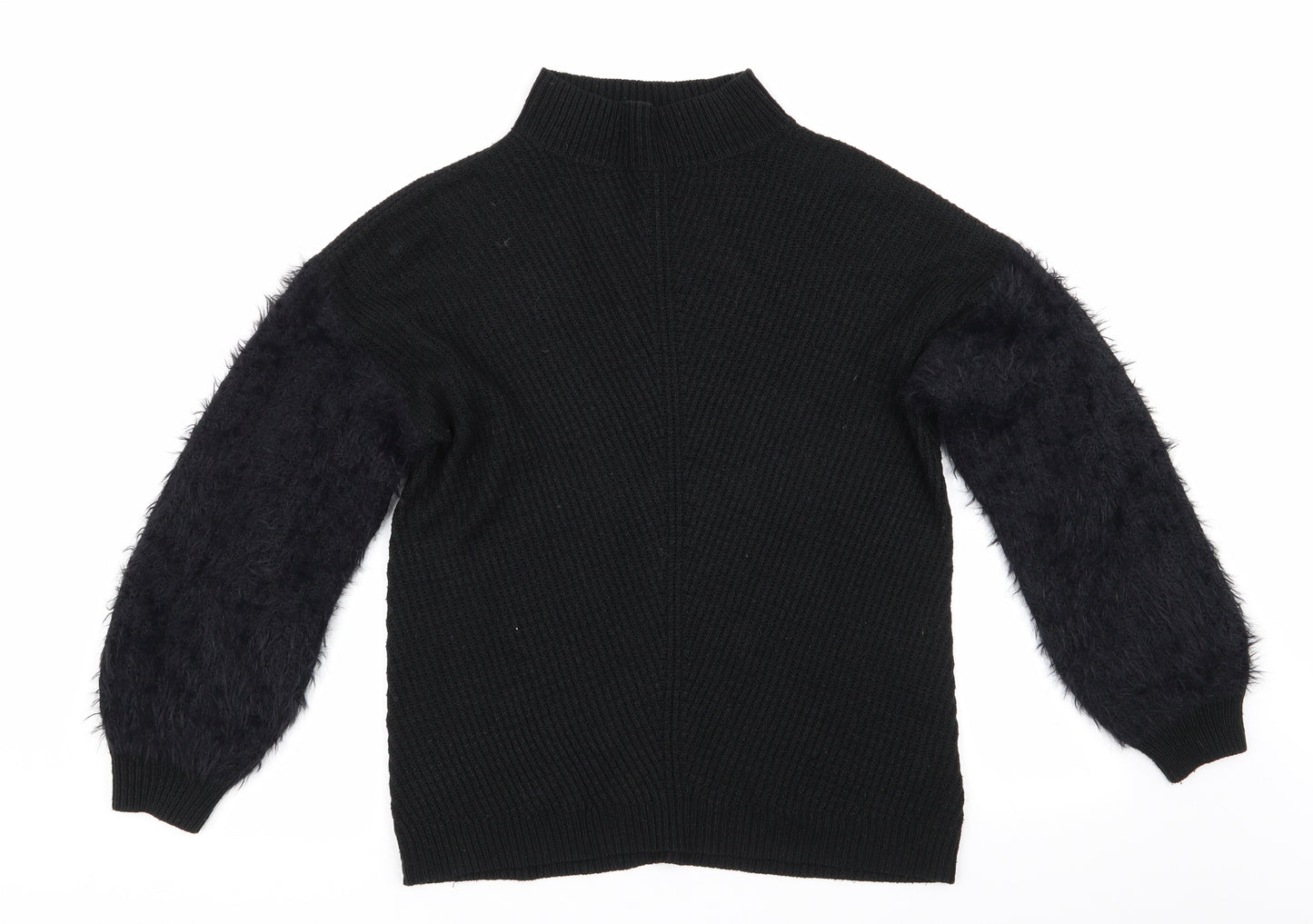 Primark Womens Black High Neck  Acrylic Pullover Jumper Size S   - Fluffy sleeves