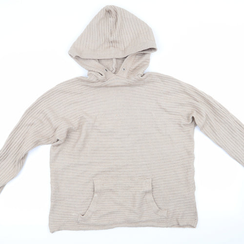 PEP & Co Womens Beige High Neck Striped Acrylic Pullover Jumper Size L   - Hooded Jumper