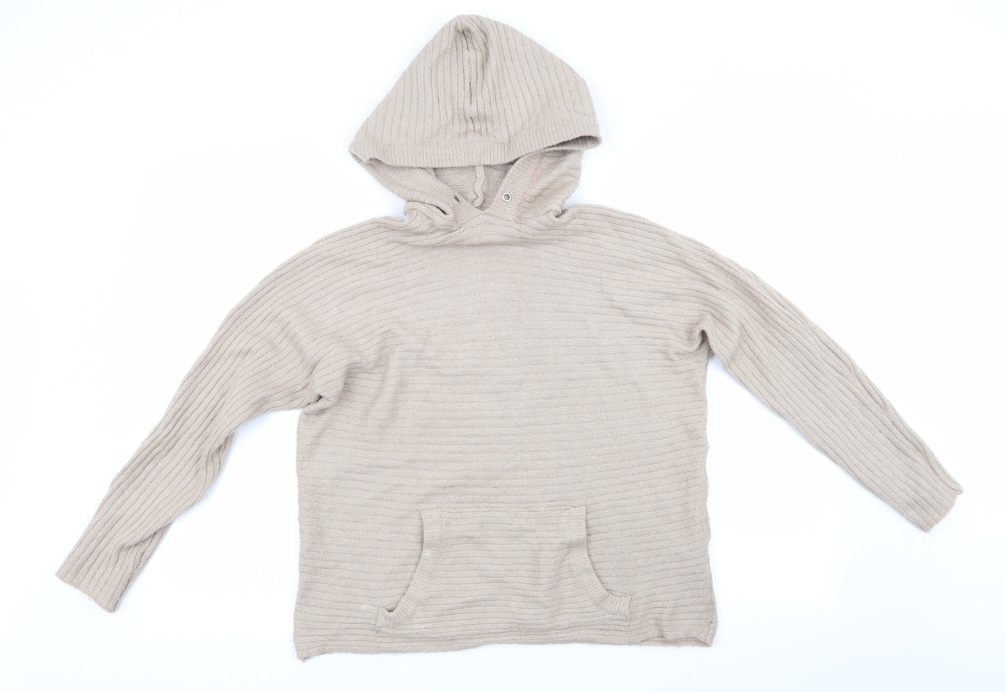 PEP & Co Womens Beige High Neck Striped Acrylic Pullover Jumper Size L   - Hooded Jumper