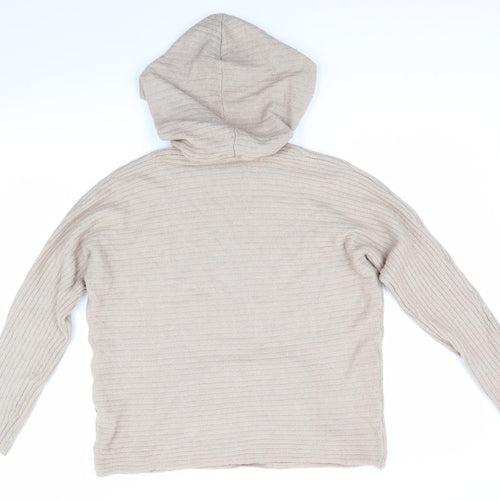 PEP & Co Womens Beige High Neck Striped Acrylic Pullover Jumper Size L   - Hooded Jumper